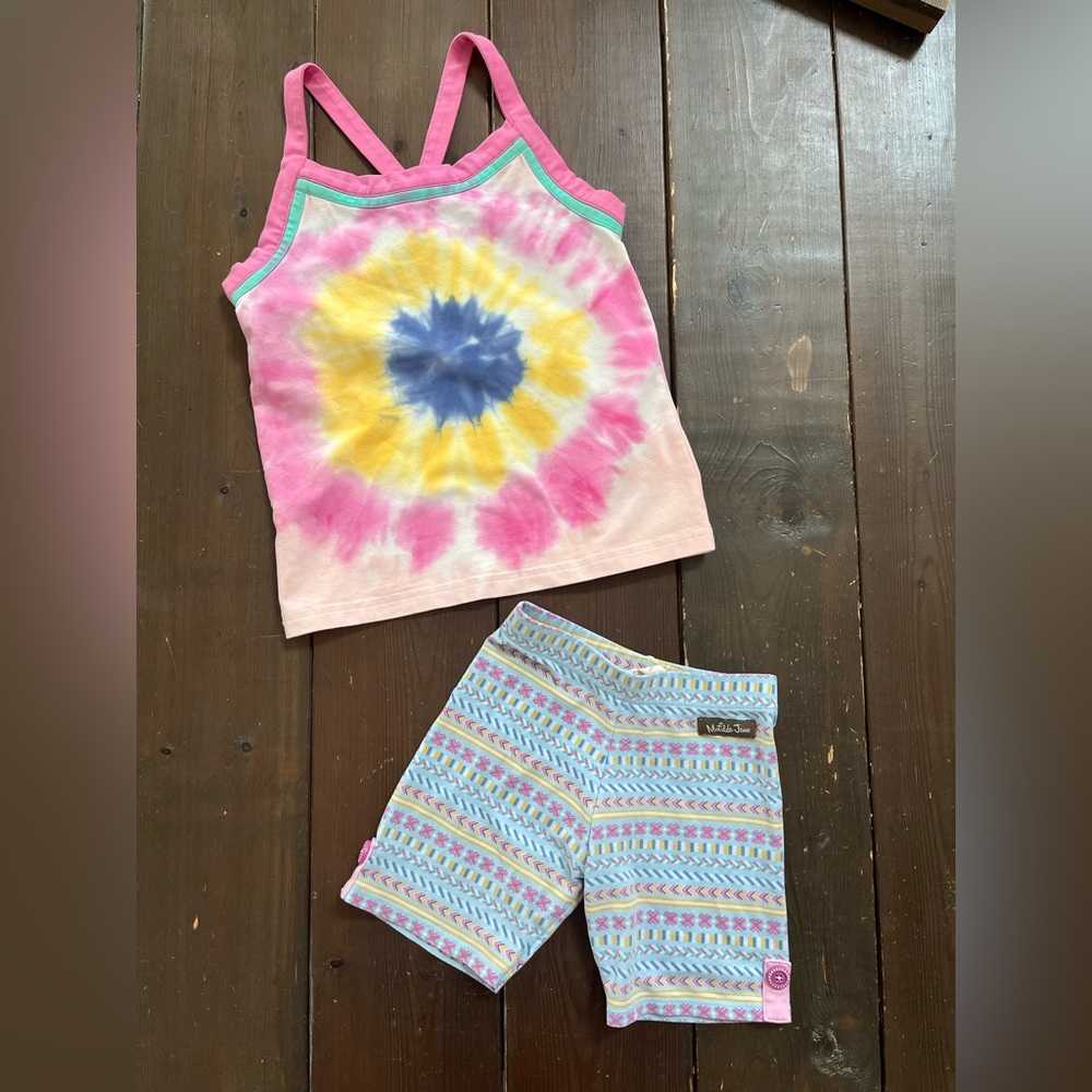 Size 6 Matilda Jane Dream Chasers Let’s Tie Dye tank Time to Color shorties set